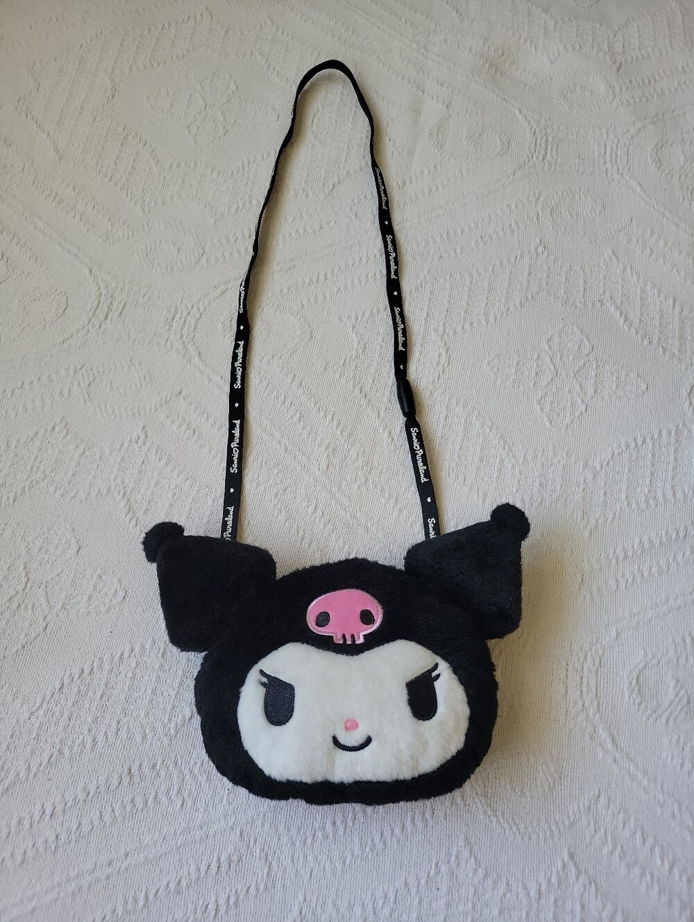 Sanrio Kuromi Plush Crossbody Bag in Black, White and Pink